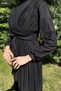 Women's Pleated Waist Belt Detailed Tulle Hijab Evening Dress - 3