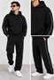 Men's Hooded Kangaroo Pocket White Stripe Detailed Wide Leg Top and Bottom Tracksuit Set