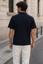 Men's Polo Collar Self-Patterned Front Half Zipper T-Shirt - 2