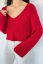 V-Neck Crop Top Loose Knit Blouse - 3