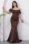 Strapless Neckline Satin Dress with Stones on the Chest Ecr5902 - 4