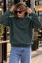 Standard Fit Cotton Soft Textured Basic Hooded Kangaroo Pocket Khaki Green Sweatshirt - 2