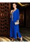 Royal Blue Beaded Fringe-Sleeve Dress - 8