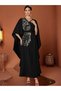 Black Embroidered Batwing Kaftan - 4