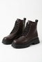 Tones side zipper lace-up genuine leather women's boots - coffee brown - 7