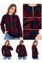 Burgundy Navy Blue Crew Neck Long (72 cm) Buttoned Diamond Pattern Women's Sweater - 4