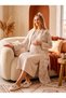 New Season Beige Patterned Shawl Collar Winter Full-Length Buttoned Design with Breastfeeding Feature Long Sleeve Maternity Nightgown Set
