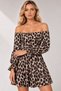 Women's Leopard Print Square Neck Long Sleeve Stretchy Mini Dress Mjn1035 - 8