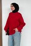 Women's 3 Thread Threaded Crew Neck Basic Hijab Sweatshirt 397 Red - 5