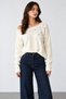Women's Cream Boat Neck Embroidered Stone Detailed Sweater