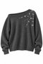Women's Anthracite Boat Neck Embroidered Stone Detailed Sweater - 3