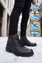 Black Genuine Leather, Fur Lined, Cold Resistant, Rubber Sole, Zippered Men's Boots - 3
