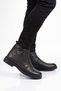 Black Genuine Leather, Fur Inside, Cold Resistant Rubber Sole, Zippered Men's Boots