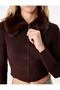 Faux Fur Collar Long Sleeve Zippered Crop Knitwear Cardigan - 4