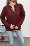 Women's V-Neck Button Detailed Knitwear Sweater Claret Red - 27K 2648 - 2