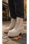 Women's Zippered Lace-Up Boots |   Thick Soled Daily Winter Boots |   Cream - 3