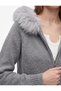 Long Sleeve Slim Fit Zippered Faux Fur Hooded Knitwear Cardigan - 5