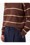 Viscose Blended Long Sleeve Crew Neck Striped Oversize Knit Sweater - 4