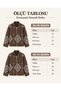 Women's Brown Geometric Patterned Zippered Cashmere Cardigan with Stand Collar and Relaxed Fit - 3
