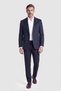 Dark Navy Blue Suede Textured Buttoned Blazer Jacket
