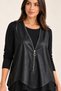 Women S Long Sleeve Asymmetrical Cut Viscose Blouse and Faux Leather Vest Two-Piece Set - Modern Layered Style and Casual Chic - 3