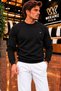Men's Regular Fit Crew Neck Embroidered Knit Sweater - 2