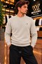 Men's Regular Fit Crew Neck Embroidered Knit Sweater
