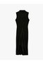 Slim Fit Slit Draped Sleeveless High Neck Long Velvet Dress - 2
