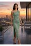 One-Shoulder Detailed Draped Slit Dress with Buckle Accessories - 3