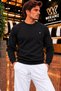Men's Regular Fit Crew Neck Embroidered Knit Sweater