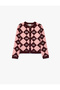 Buttoned Bowknot Long Sleeve Crew Neck Argyle Patterned Knitwear Cardigan - 2