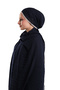 Navy Blue Muslin Shawl with Ribbed Edges, Breathable Cottony Texture, Crinkle 202139_02 - 2