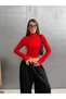 Women's Red Finger-Looped High Neck Zippered Diving Fabric Blouse - 6