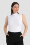 Special Series Women's White Turtleneck 2-Piece Sleeveless Bodysuit Daily Wear Patternless Top - 4