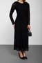 Black Lace Textured Gathered Long Evening Dress - 6