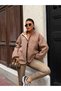 Women's Zippered Stand Collar Plush Fleece Jacket - 3