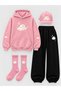 Girl's Rabbit Printed 4-Piece Tracksuit Set Oversize Hooded Sweatshirt Hat Socks