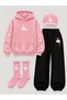 Women's Oversize Cloud Printed 4-Piece Tracksuit Set Hooded Sweatshirt Hat Socks Pink