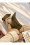 Vienna Khaki Suede Pointed Toe 5 cm Thin Heel Women's Boots Botti̇e - 3