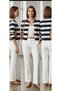 Gold Button Detail Navy Blue White Striped a Quality Cardigan Standard Size (36-42) - 2