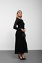 Black Lace Textured Gathered Long Evening Dress - 2