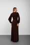 Brown Accessory Detailed Padded Slit Long Dress - 7