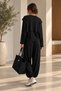 Black Padded Shawl Detailed Three-Piece Set - 2