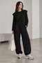 Black Padded Shawl Detailed Three-Piece Set - 3
