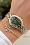 Green Dial Women's Wristwatch -Waterproof- with Bracelet Gift - 5
