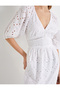 Long Scalloped Dress with Balloon Sleeves, Deep-Cut Neckline and Buttons - 5