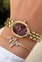 Gold Color - Women's Wristwatch with Calendar - Waterproof - Comes with Bracelet as a Gift