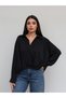 Shirt collar pleated blouse