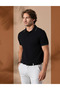 Black Slim Fit 100% Cotton Polo Collar Basic T-Shirt 50252448-Vr046 - 4