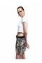 Lined Tulle Asymmetrical Cut Ruffled Snake Print Mini Skirt